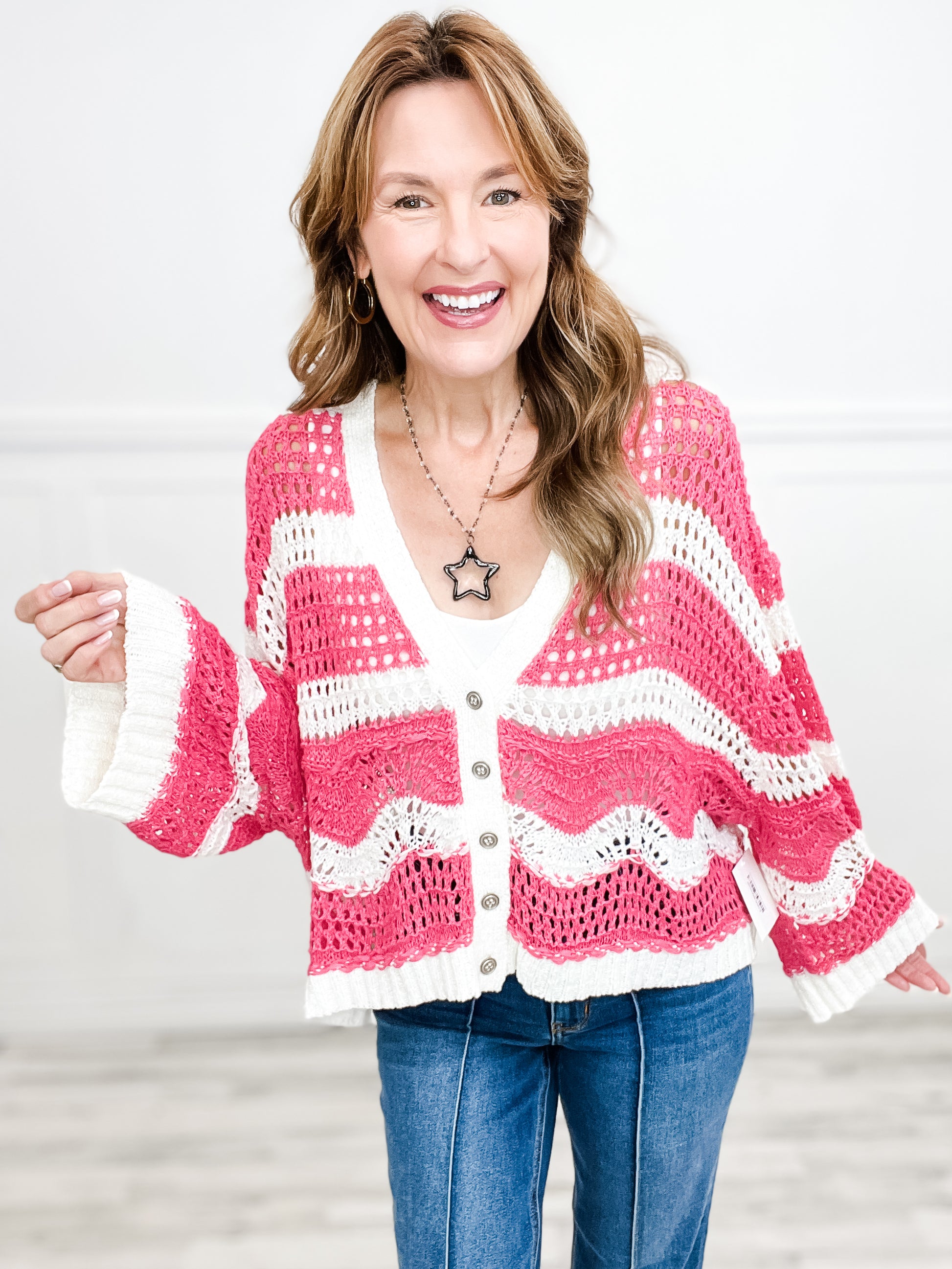 Sweet Nothing Crochet Oversize Sweater with Buttons