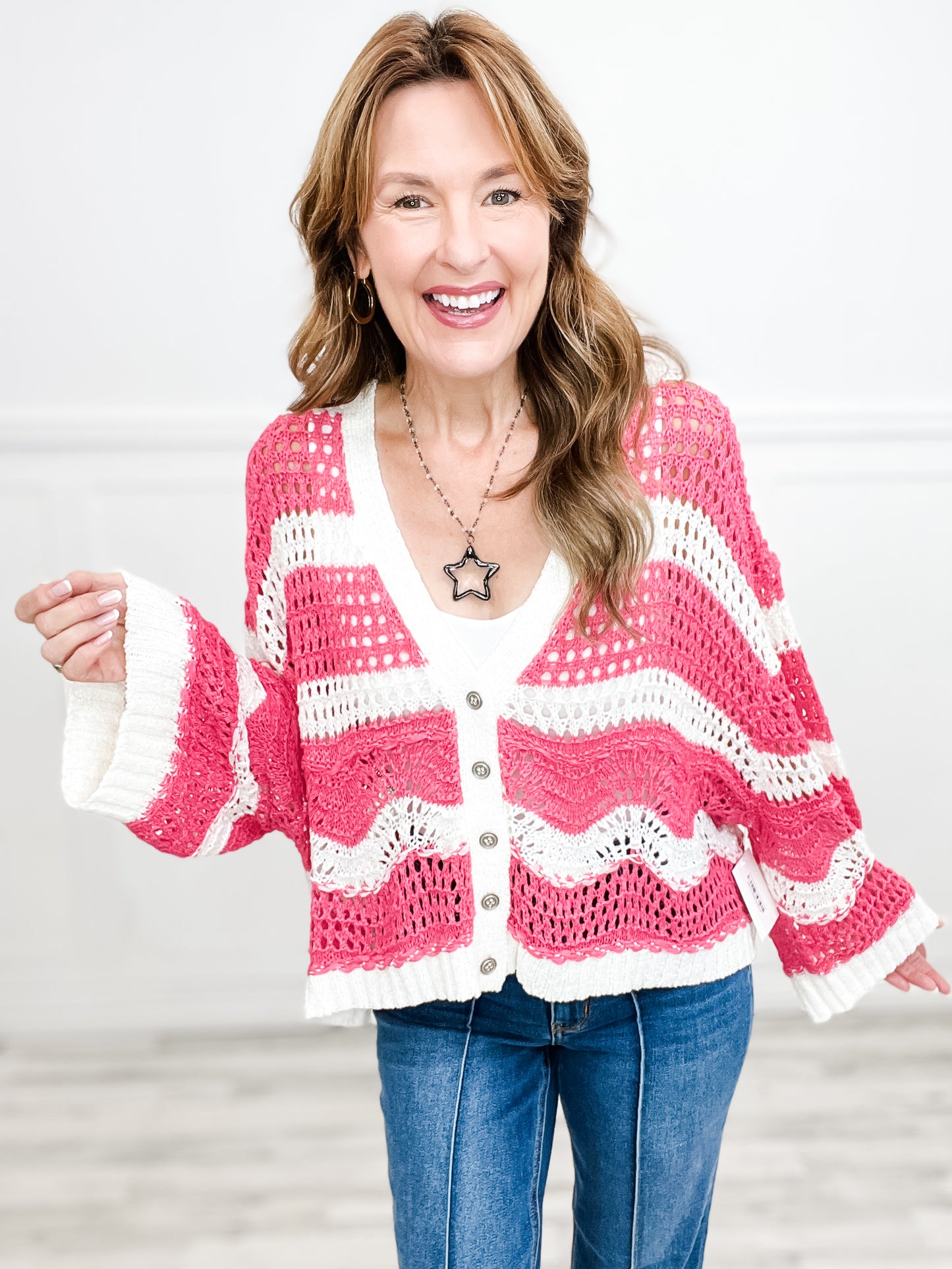 Sweet Nothing Crochet Oversize Sweater with Buttons