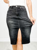 Risen High Rise Front Slit Midi Denim Skirt