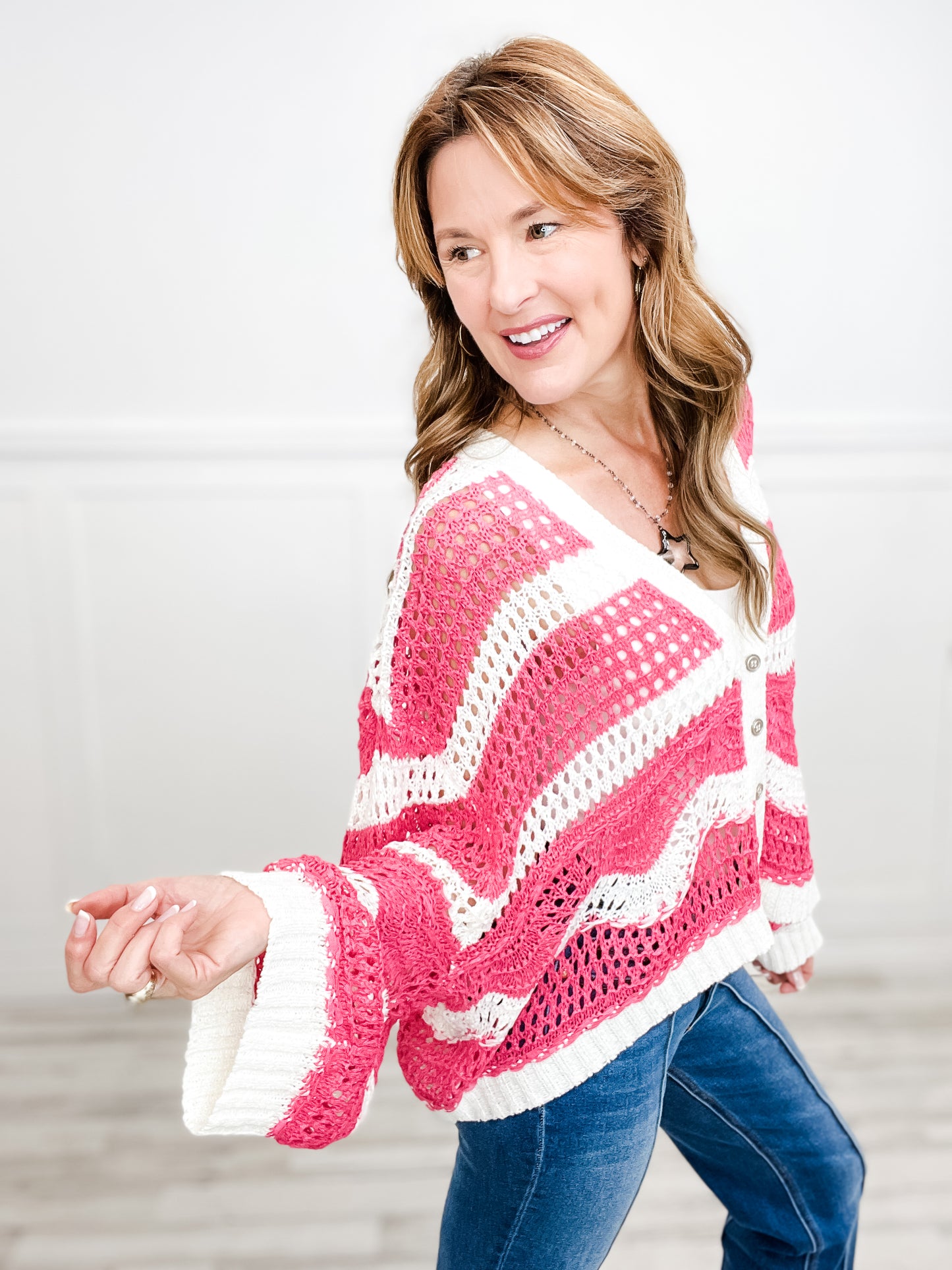 Sweet Nothing Crochet Oversize Sweater with Buttons