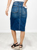 Risen High Rise Front Slit Midi Denim Skirt