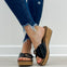 Corkys Reality Slide Wedge Sandals in Black Patent Croco
