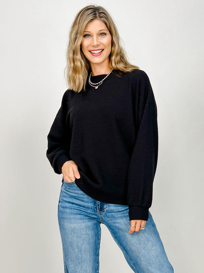 Round Neck Cloudy Knit Long Sleeve Top