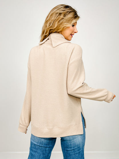 Long Sleeve Scoop Cowl Neck Knit Top
