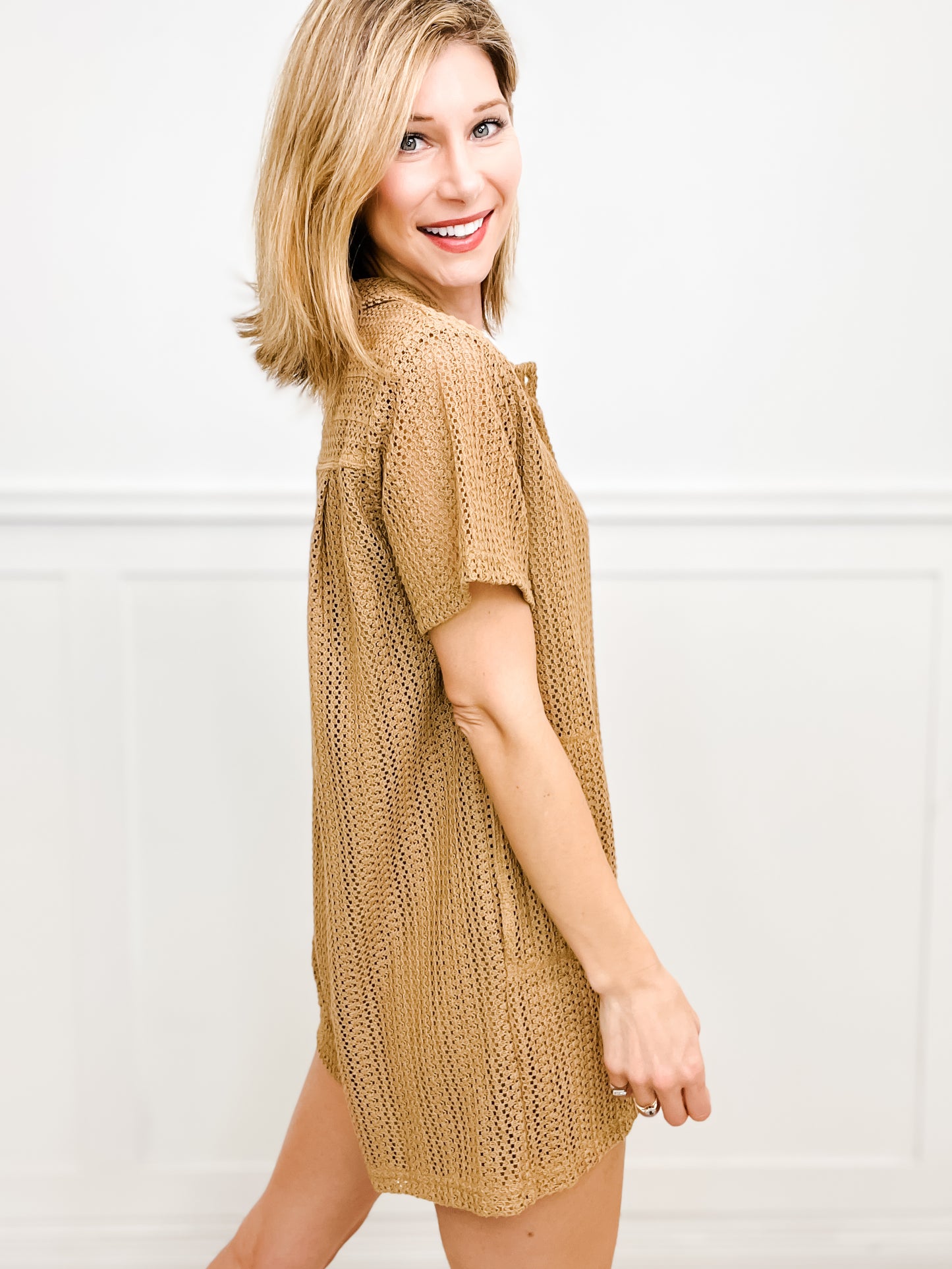 Easy Like Sunday Morning Button Down Crotchet Romper with Pockets