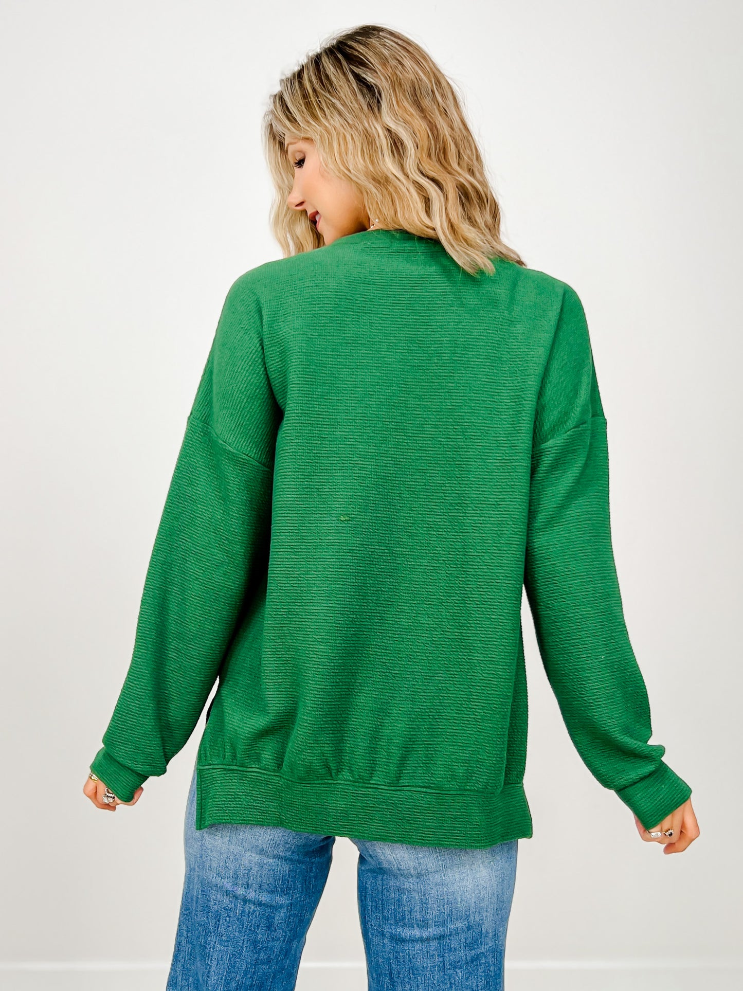 Cloudy Knit Round Neck Long Sleeve Top with Hi-Lo Hem
