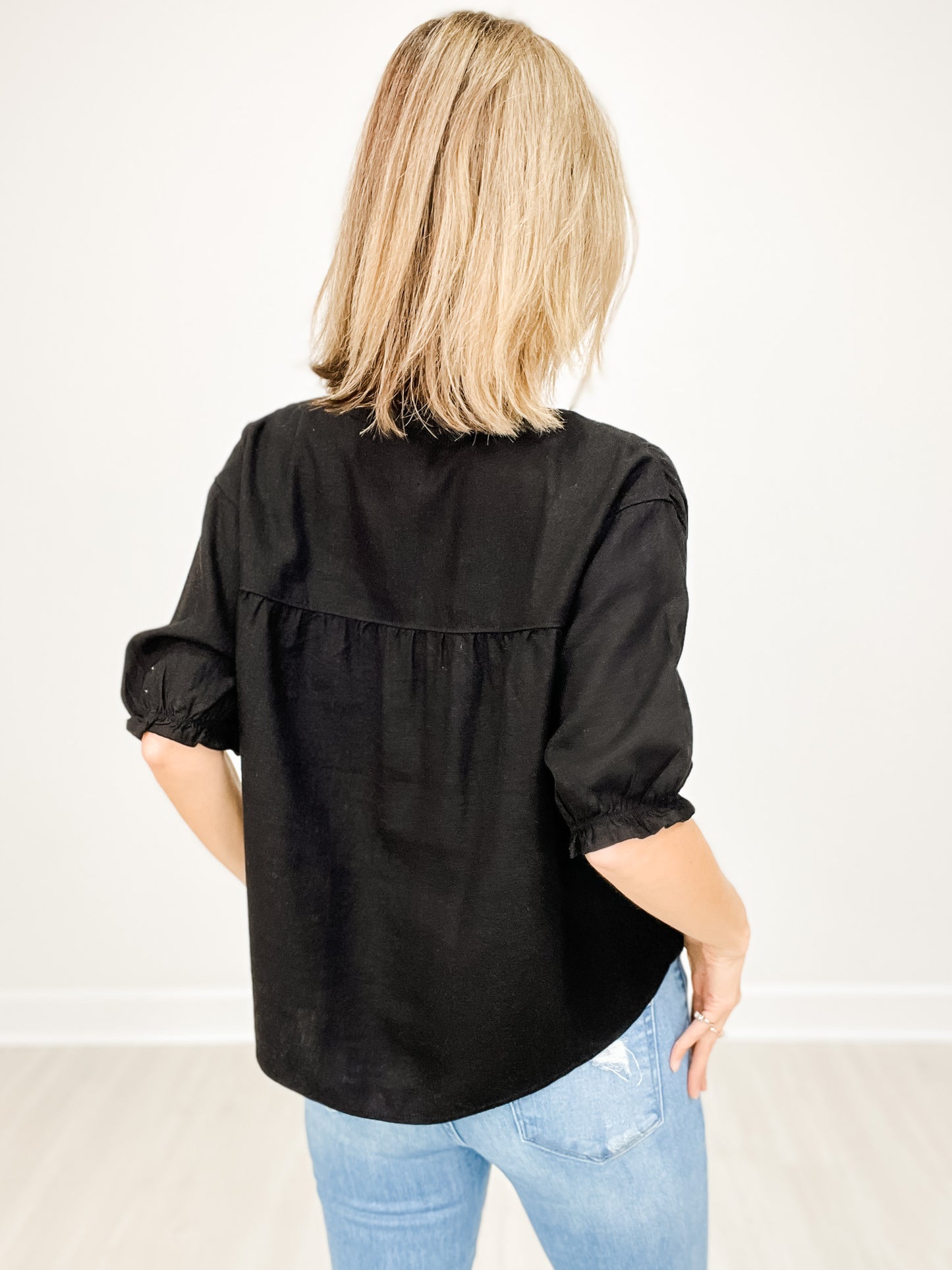 Oversized Linen Short Sleeve V-Neck Top