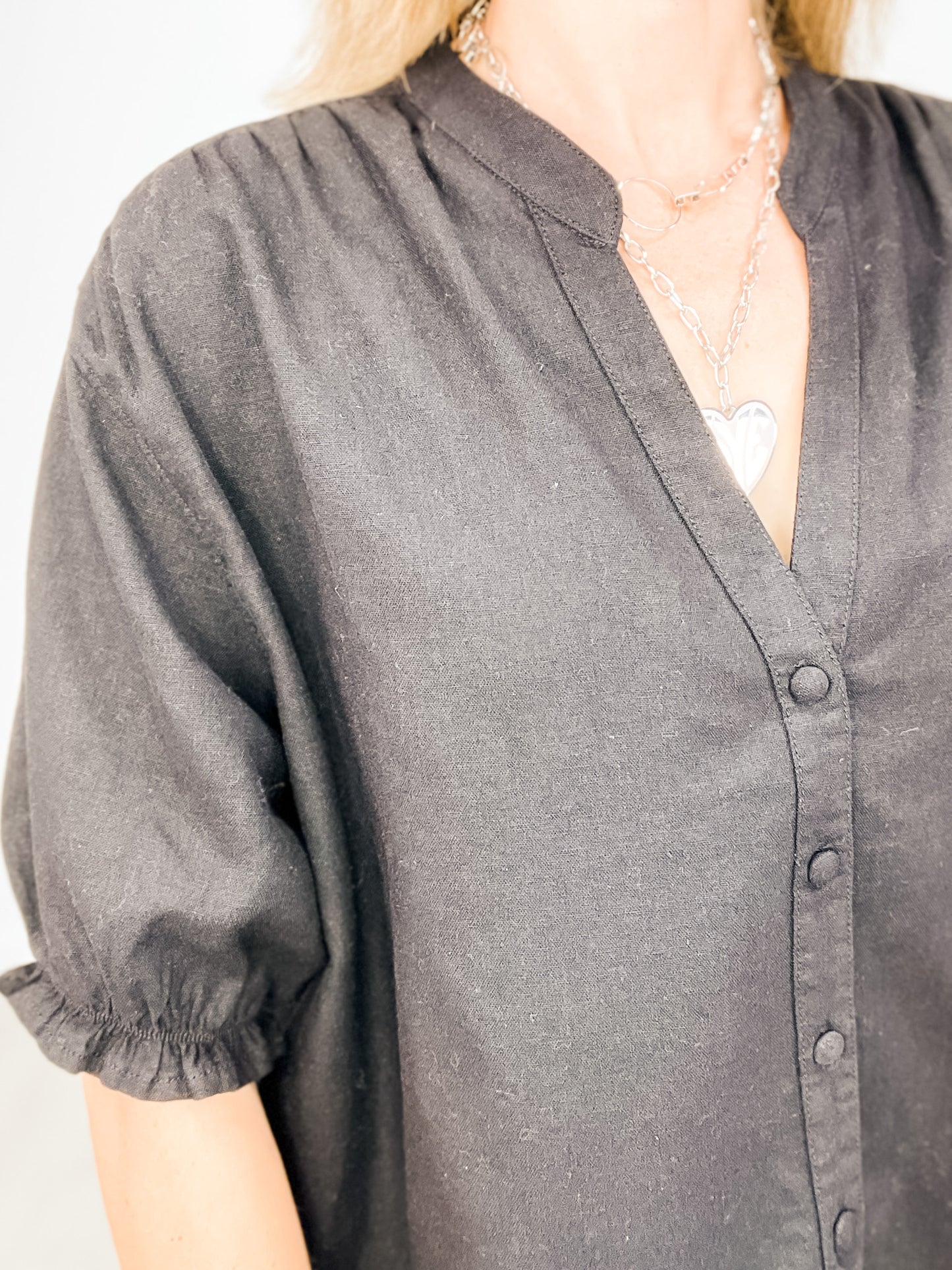 Oversized Linen Short Sleeve V-Neck Top