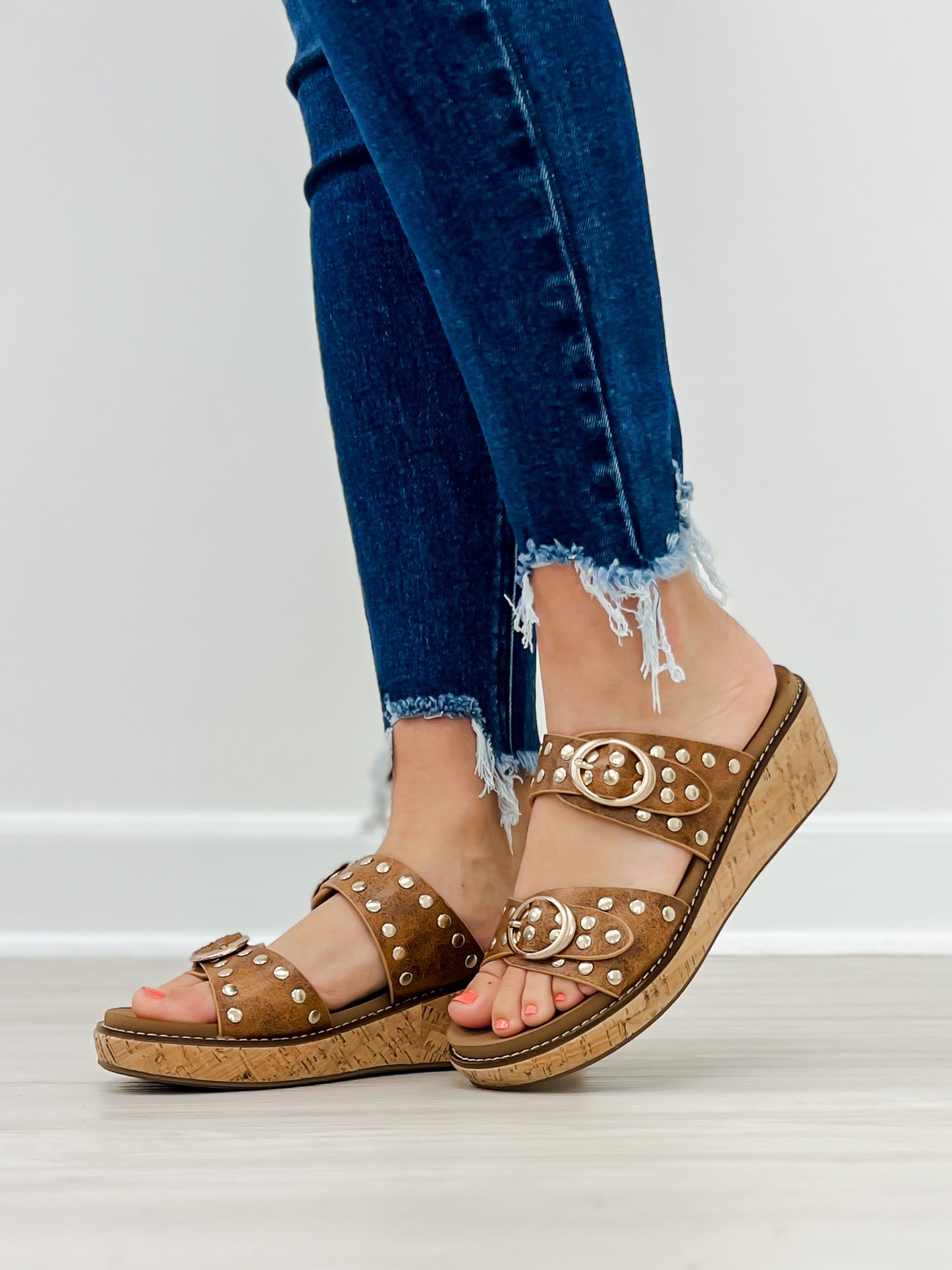 Corkys Told You So Double Buckle Sandals in Cognac Distressed