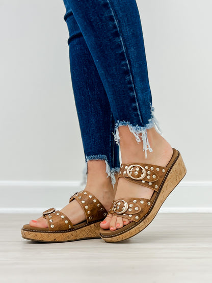 Corkys Told You So Double Buckle Sandals in Cognac Distressed
