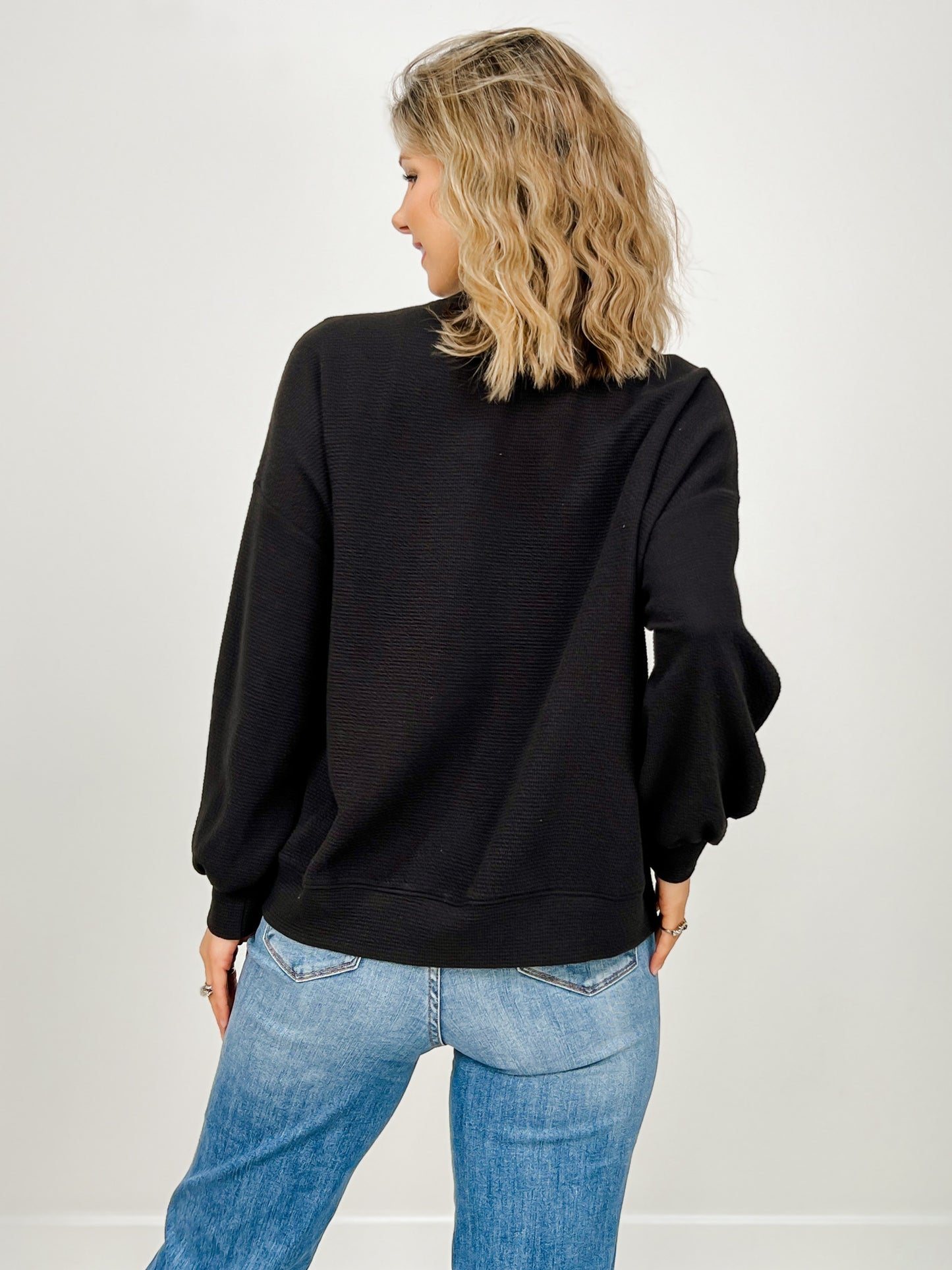 Cloudy Knit Mock Neck Cuffed Long Sleeve Top