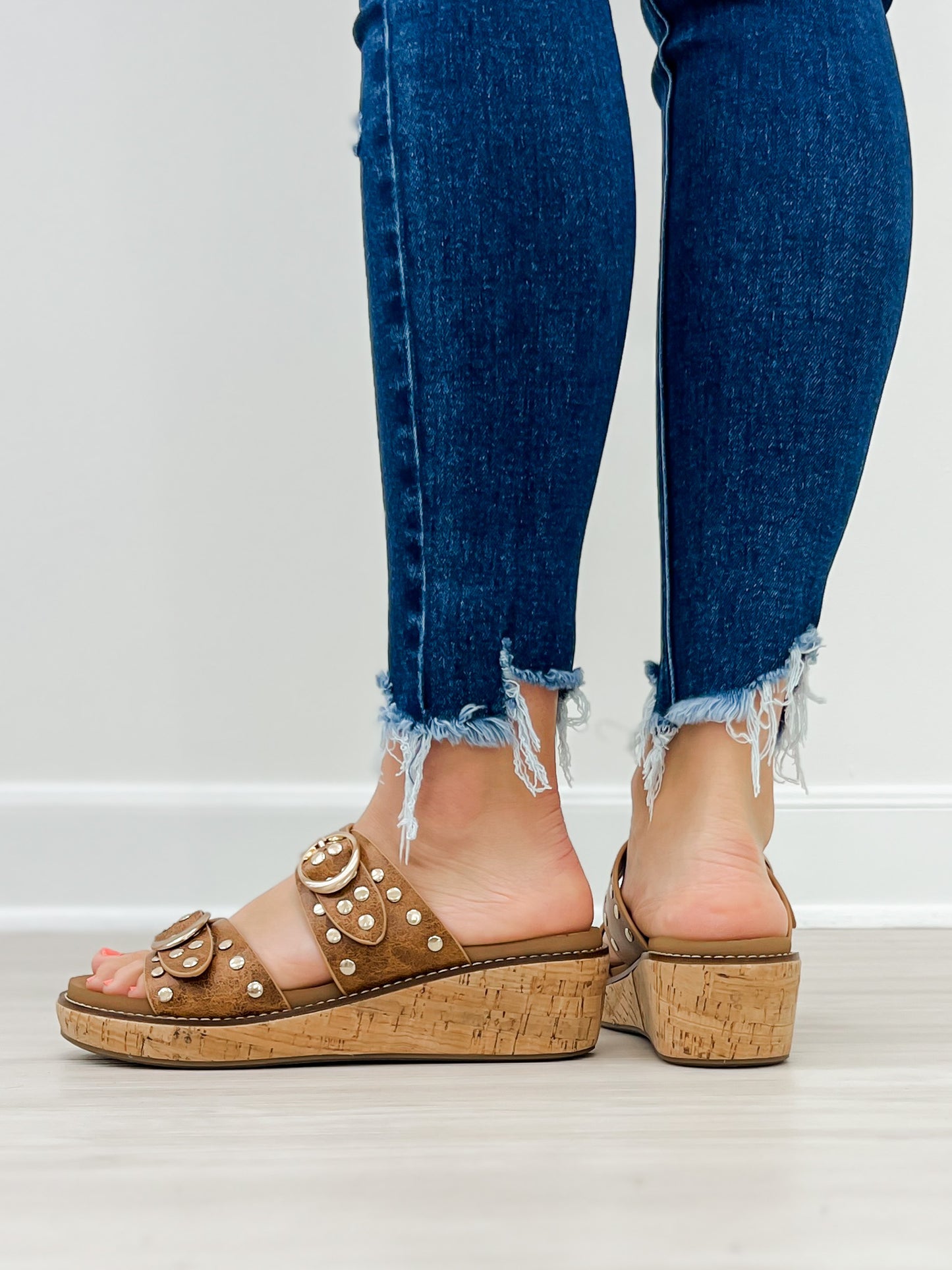 Corkys Told You So Double Buckle Sandals in Cognac Distressed