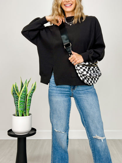 Cloudy Knit Mock Neck Cuffed Long Sleeve Top