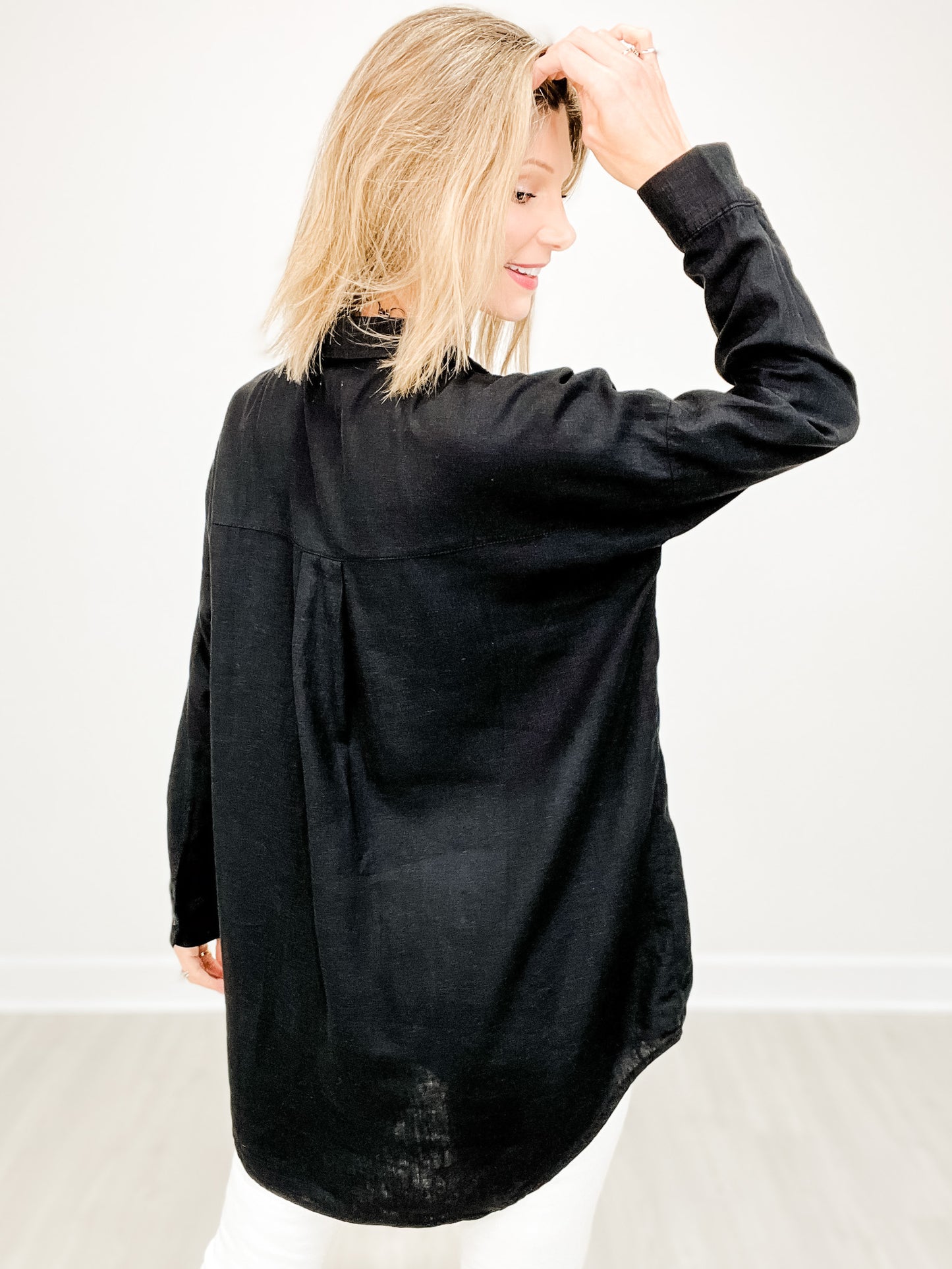 Long Sleeve Oversized Popover Linen Top