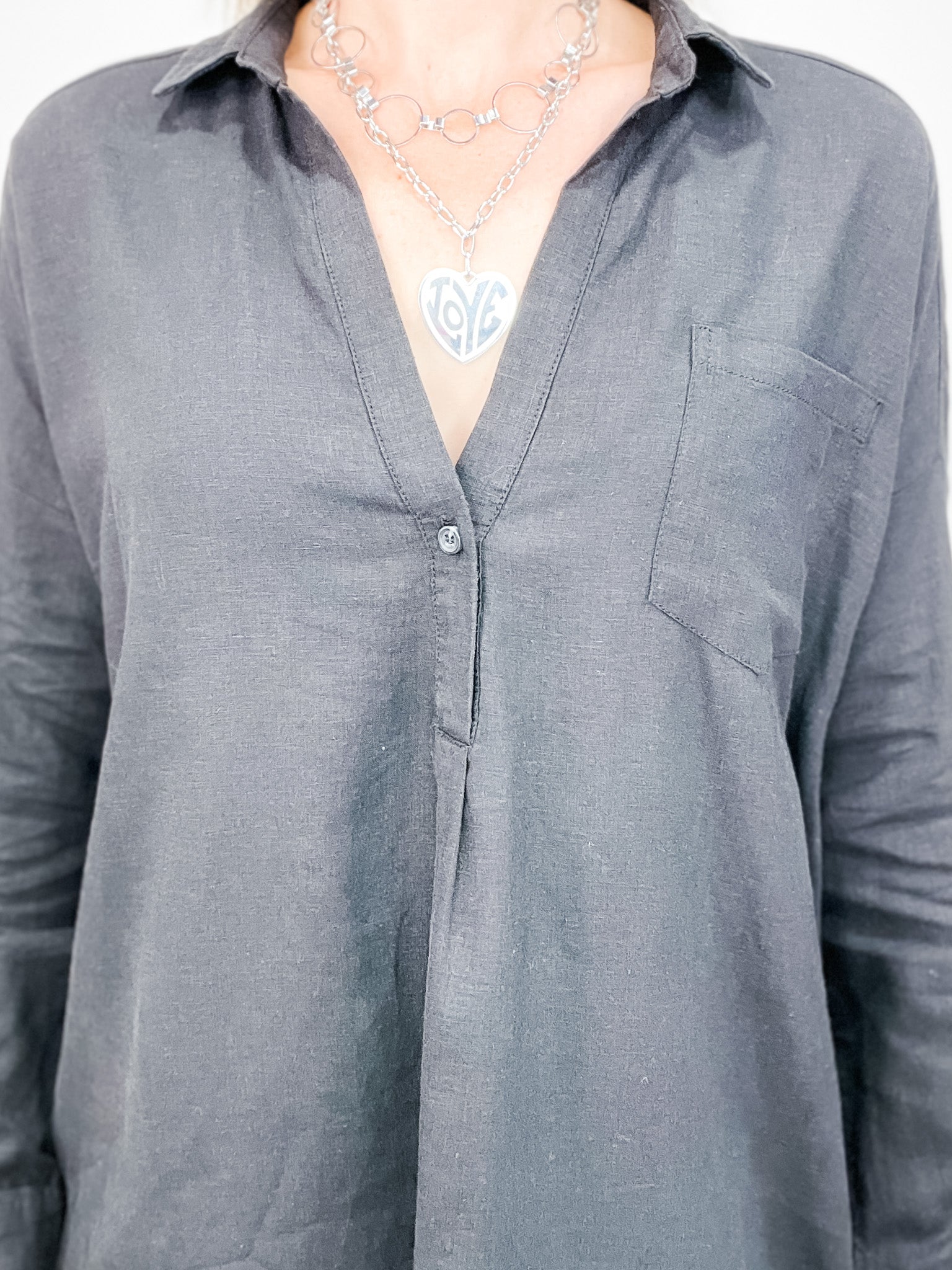 Long Sleeve Oversized Popover Linen Top