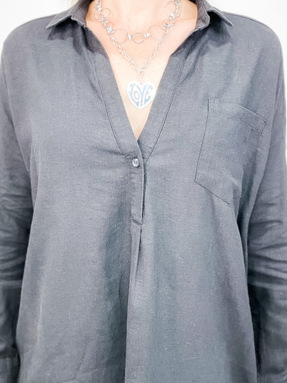 Long Sleeve Oversized Popover Linen Top