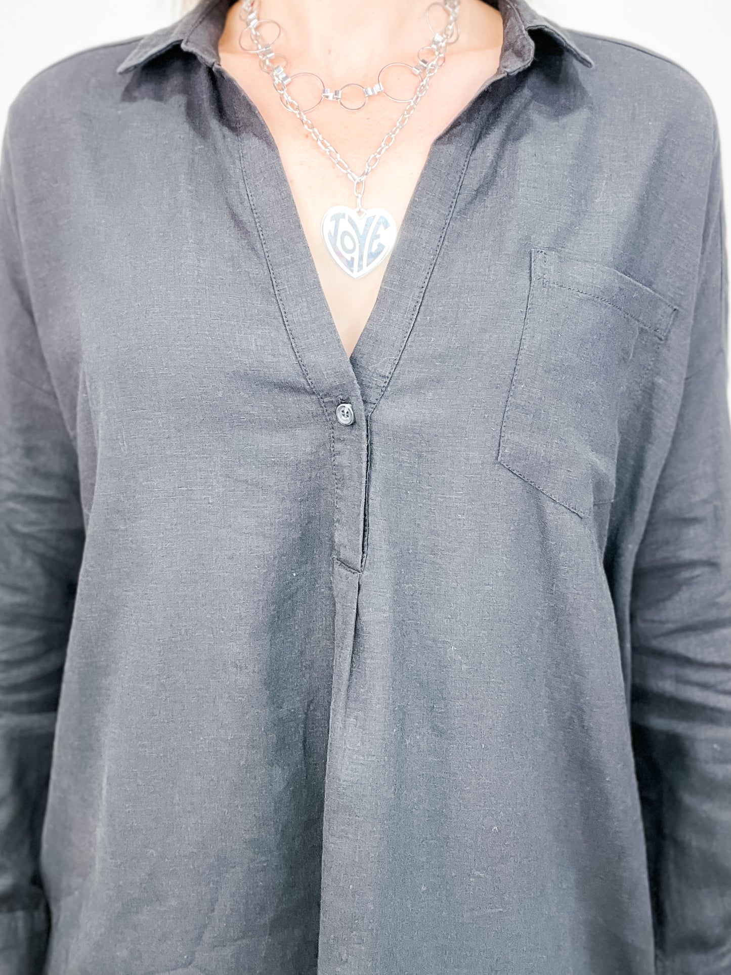 Long Sleeve Oversized Popover Linen Top