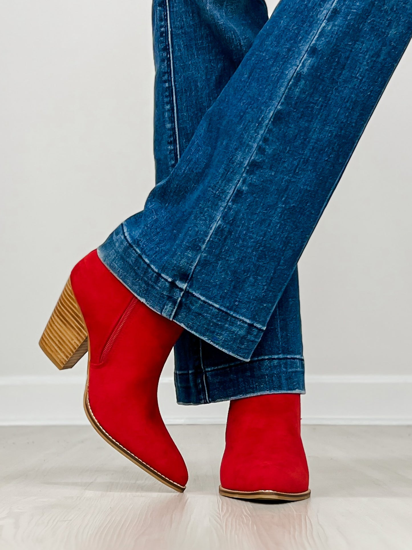 Corkys High Standards Booties in DARK RED FAUX SUEDE