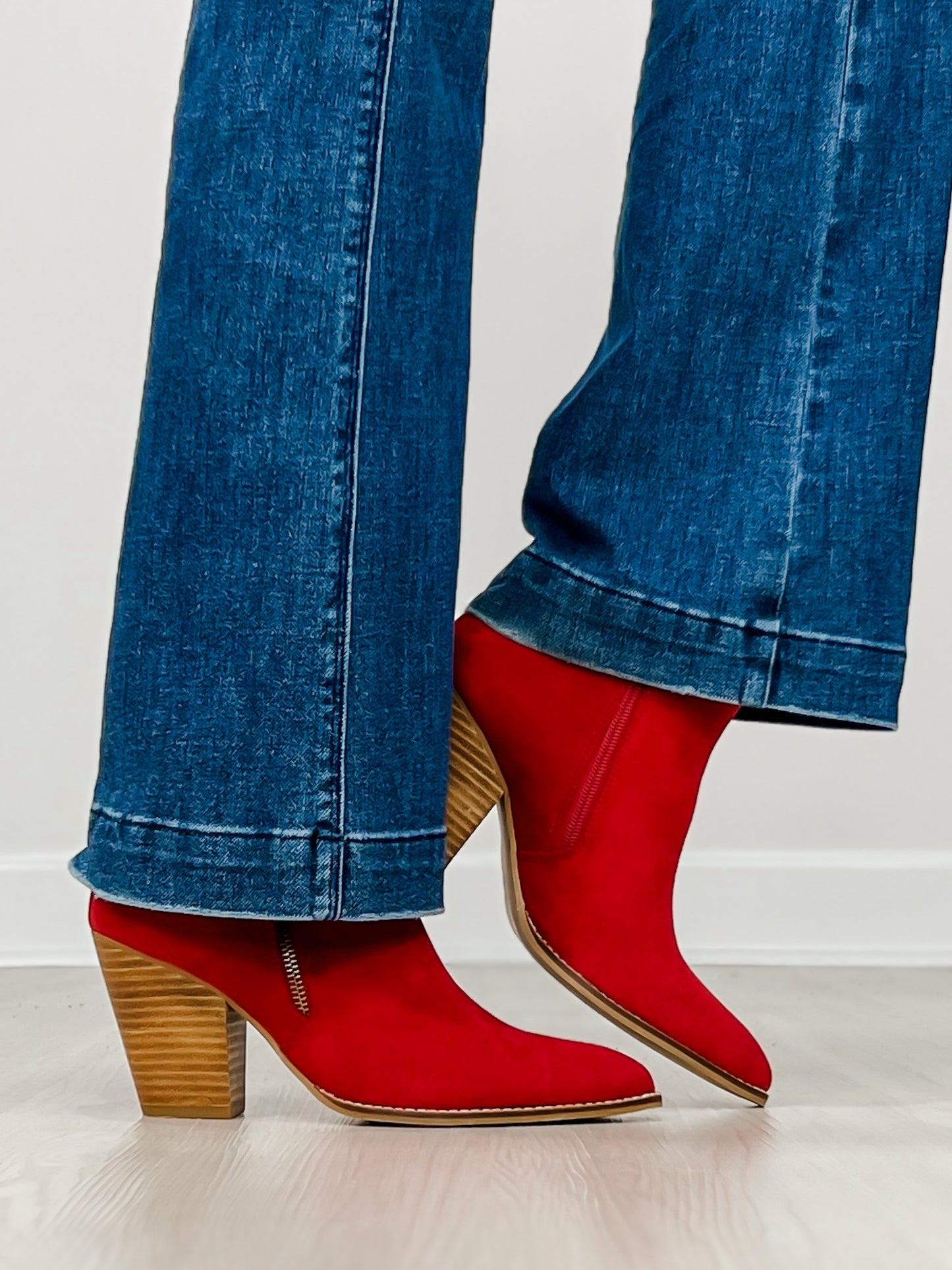 Corkys High Standards Booties in DARK RED FAUX SUEDE