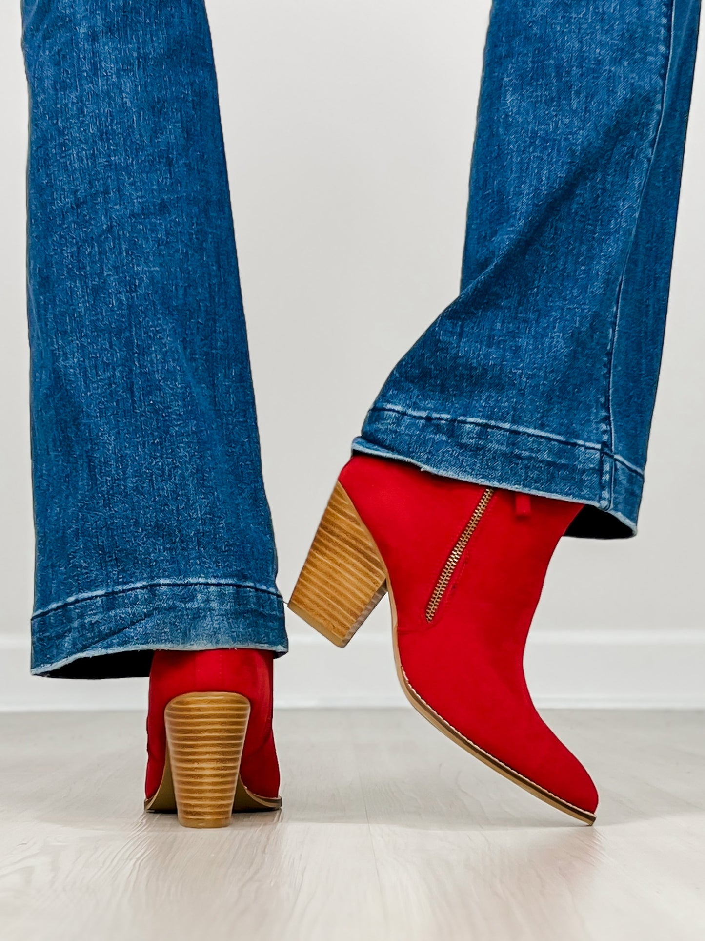 Corkys High Standards Booties in DARK RED FAUX SUEDE