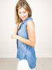 Sleeveless Collared Button-Down Front and Back Denim Top