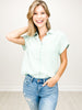 Short Sleeve Striped Linen Button Down Collared Top