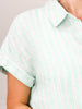 Short Sleeve Striped Linen Button Down Collared Top
