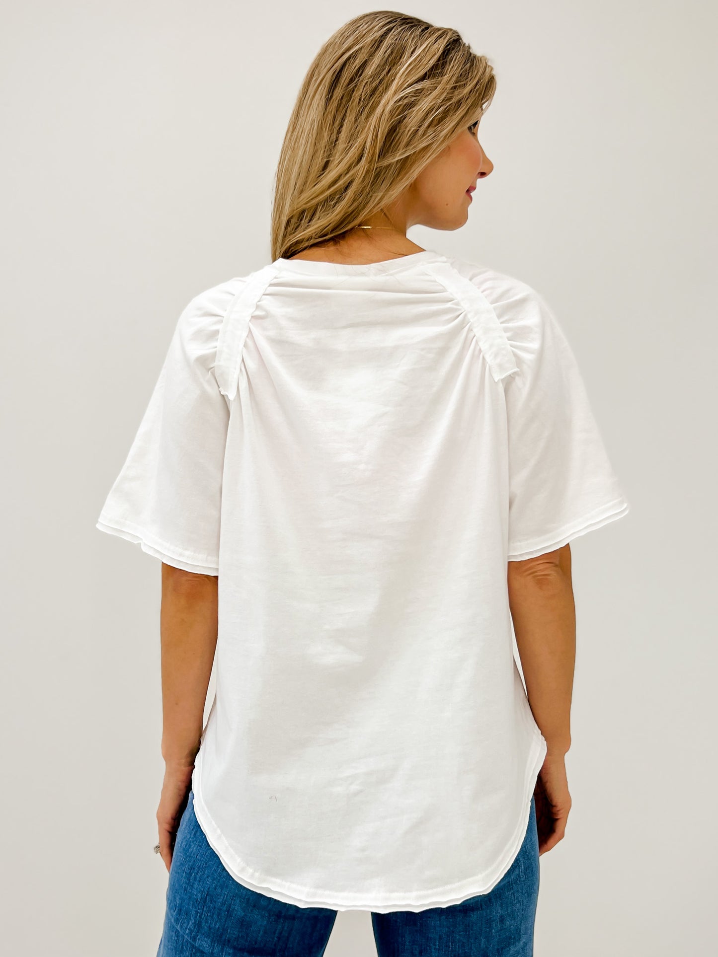 Back Shirring Detail Mineral Washed Knit Top
