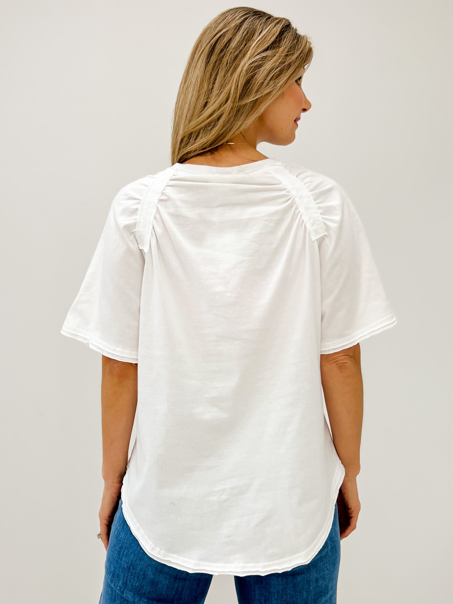 Back Shirring Detail Mineral Washed Knit Top