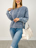Washed Exposed Seam Side Slit Long Sleeve Knit Top