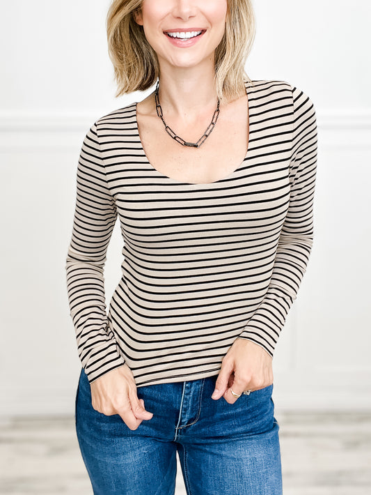 Being Me Long Sleeve Fitted Striped Top with Round Neckline