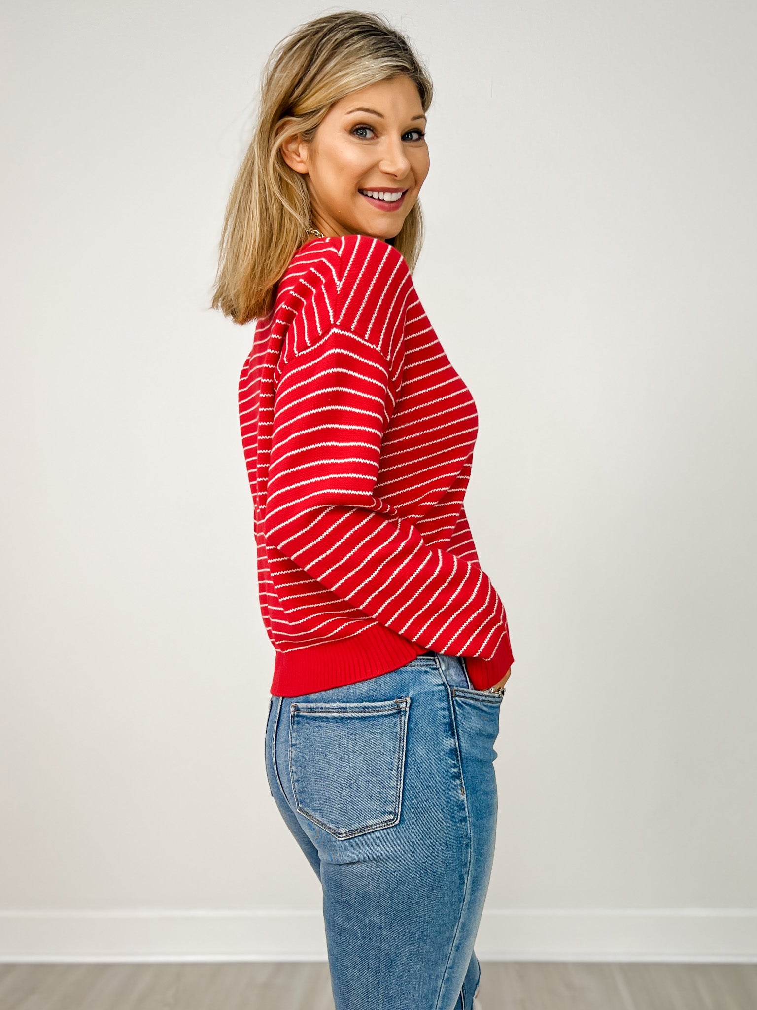 Stripe Button Down Raw Edge Knit Cardigan