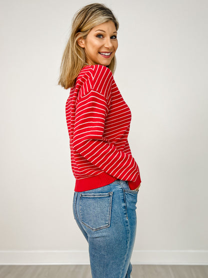 Stripe Button Down Raw Edge Knit Cardigan