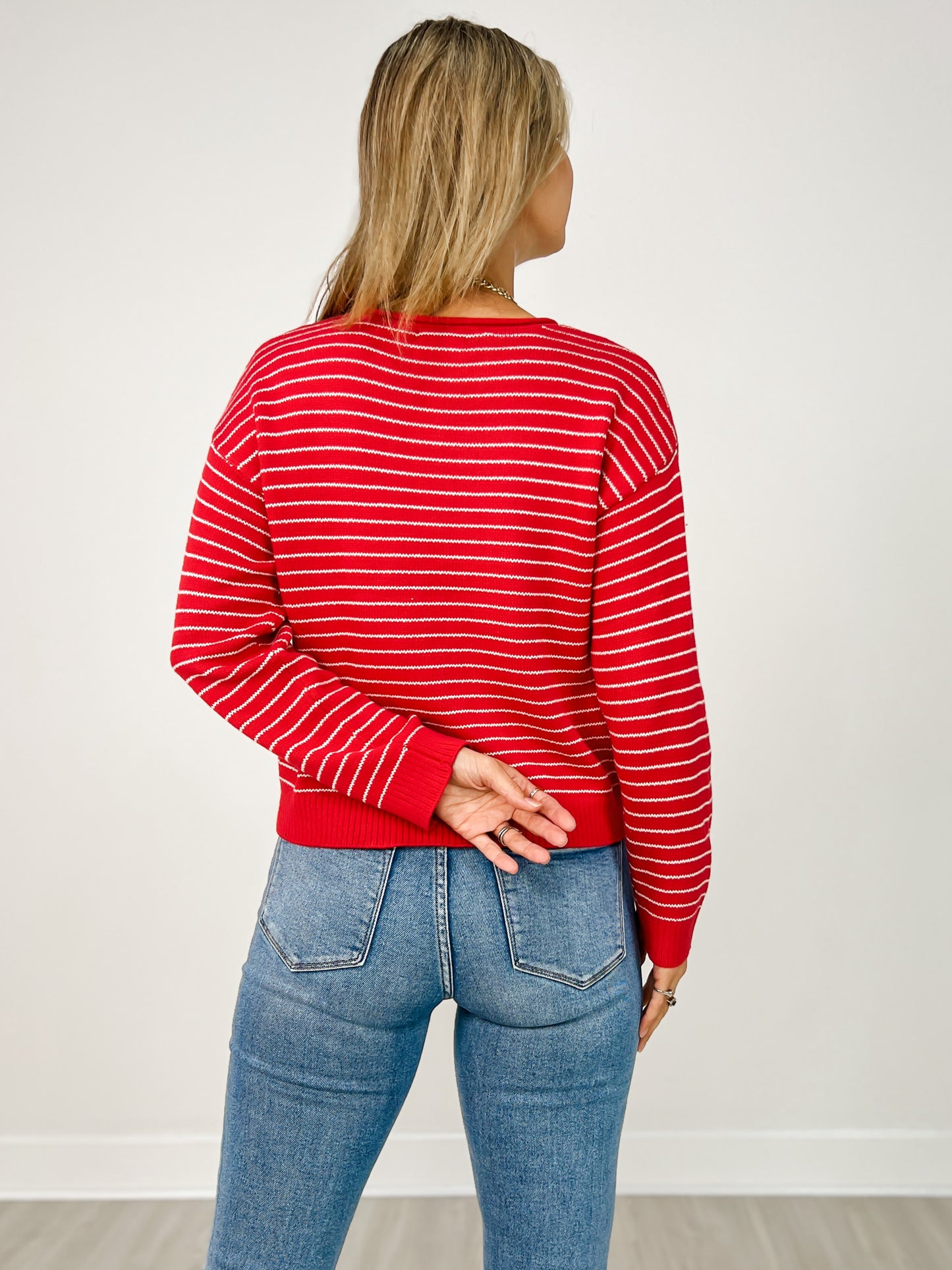 Stripe Button Down Raw Edge Knit Cardigan