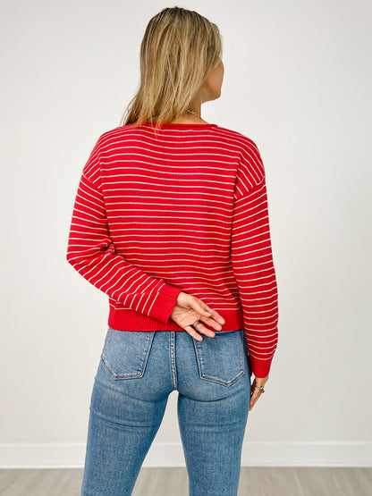 Stripe Button Down Raw Edge Knit Cardigan