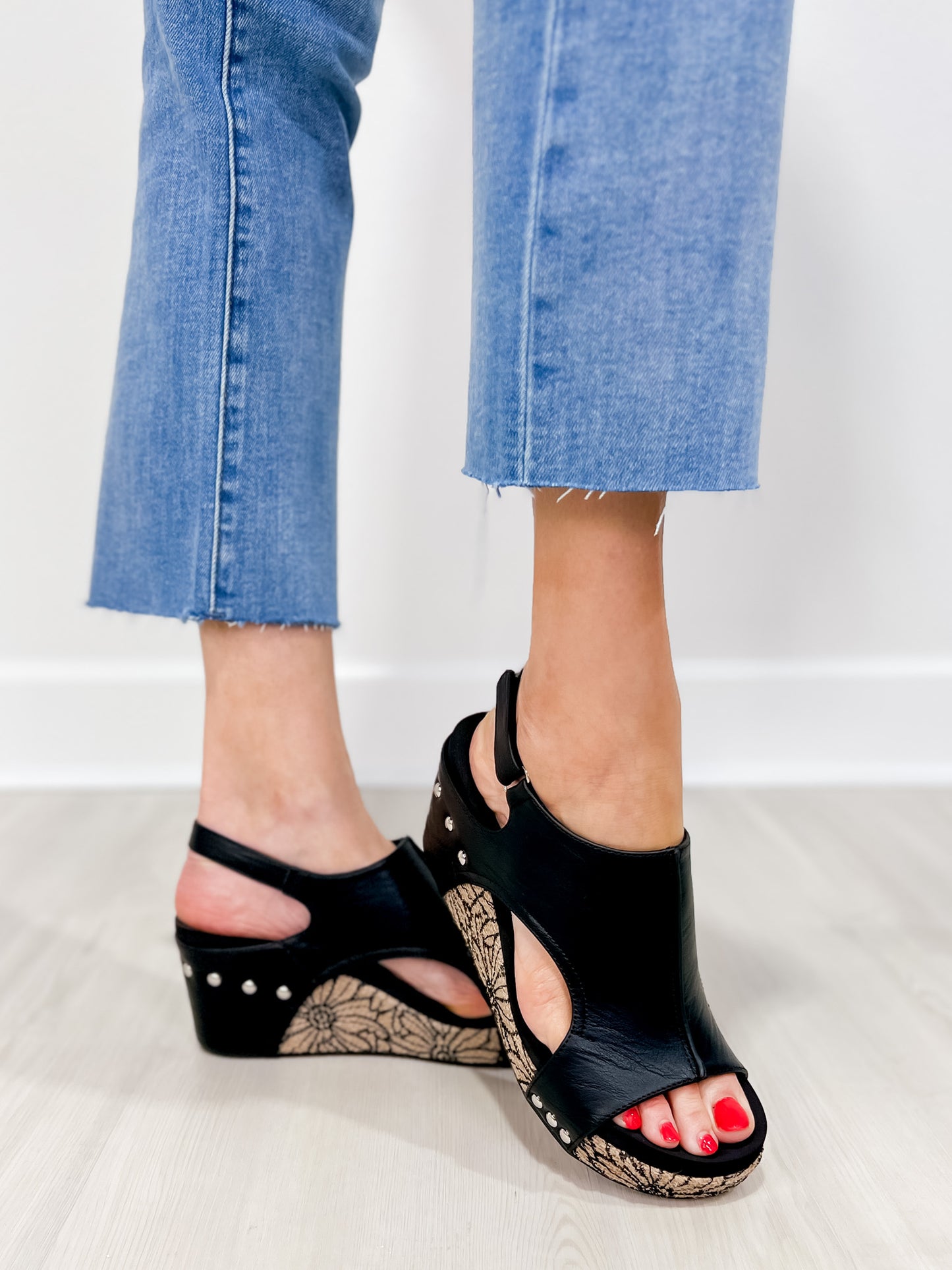 Corkys Carley Wedges in Black Floral Wrap