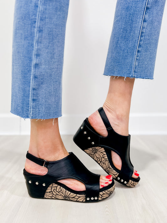 Corkys Carley Wedges in Black Floral Wrap