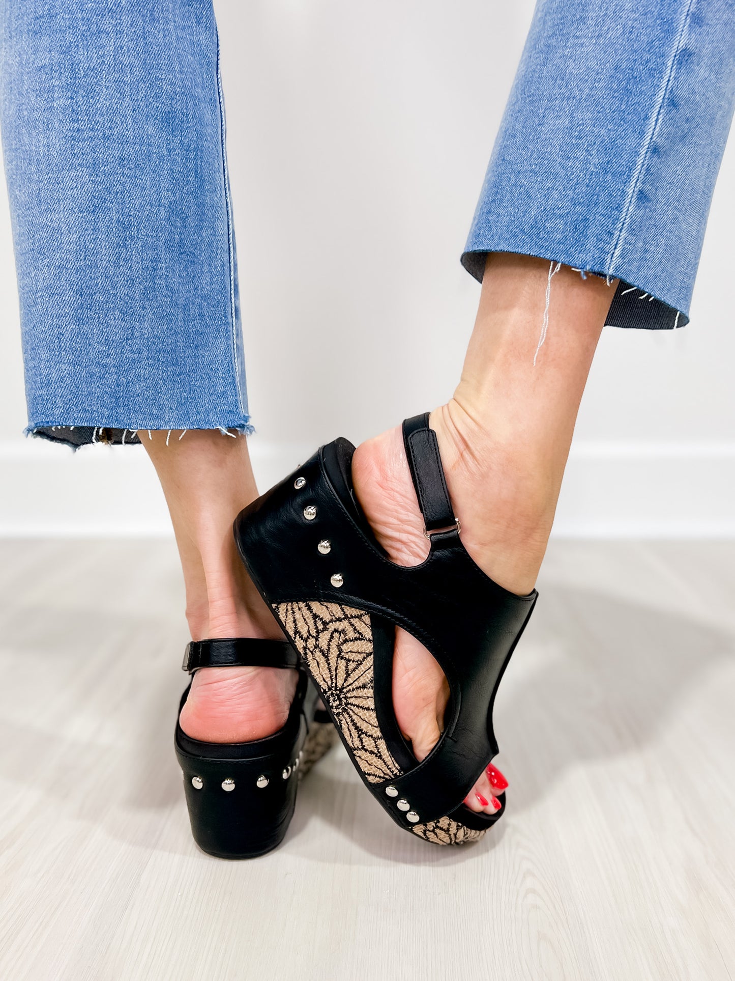 Corkys Carley Wedges in Black Floral Wrap