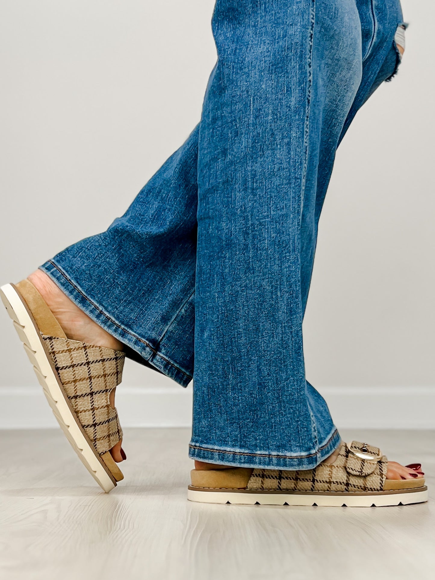 Corkys Feelin Saucy Double Buckle Sandals in TAN PLAID