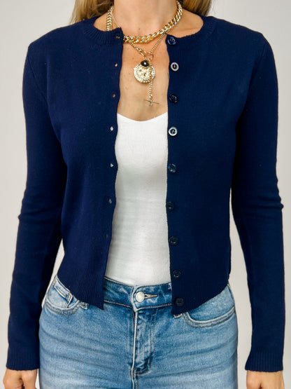 Round Neck Button Down Long Sleeve Cardigan