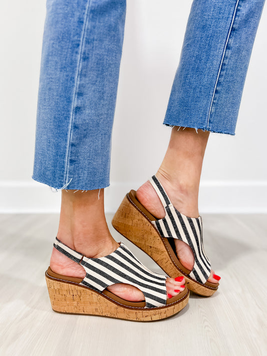 Corkys Carley Wedges in Black Natural Stripe