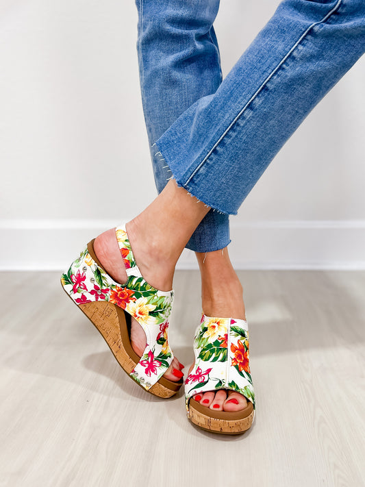 Corkys Carley Wedges in White Floral