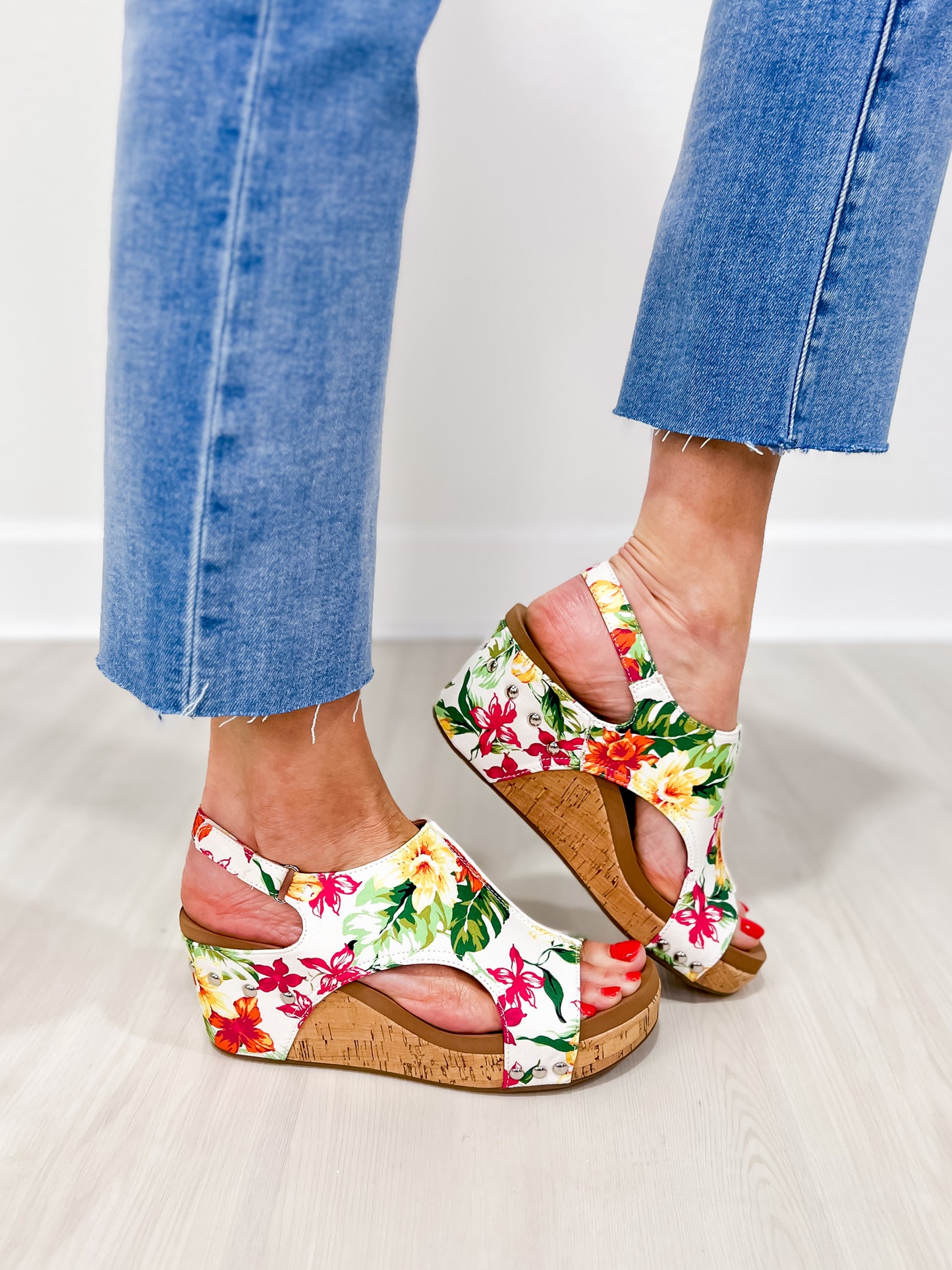 Corkys Carley Wedges in White Floral