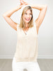 Sleeveless Solid Knit Hoodie Top with Side Slits and V-Neckline