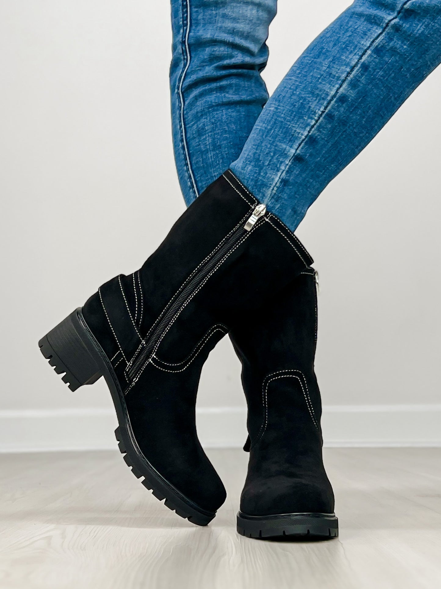 Corkys Biker Babe Boots in BLACK FAUX SUEDE