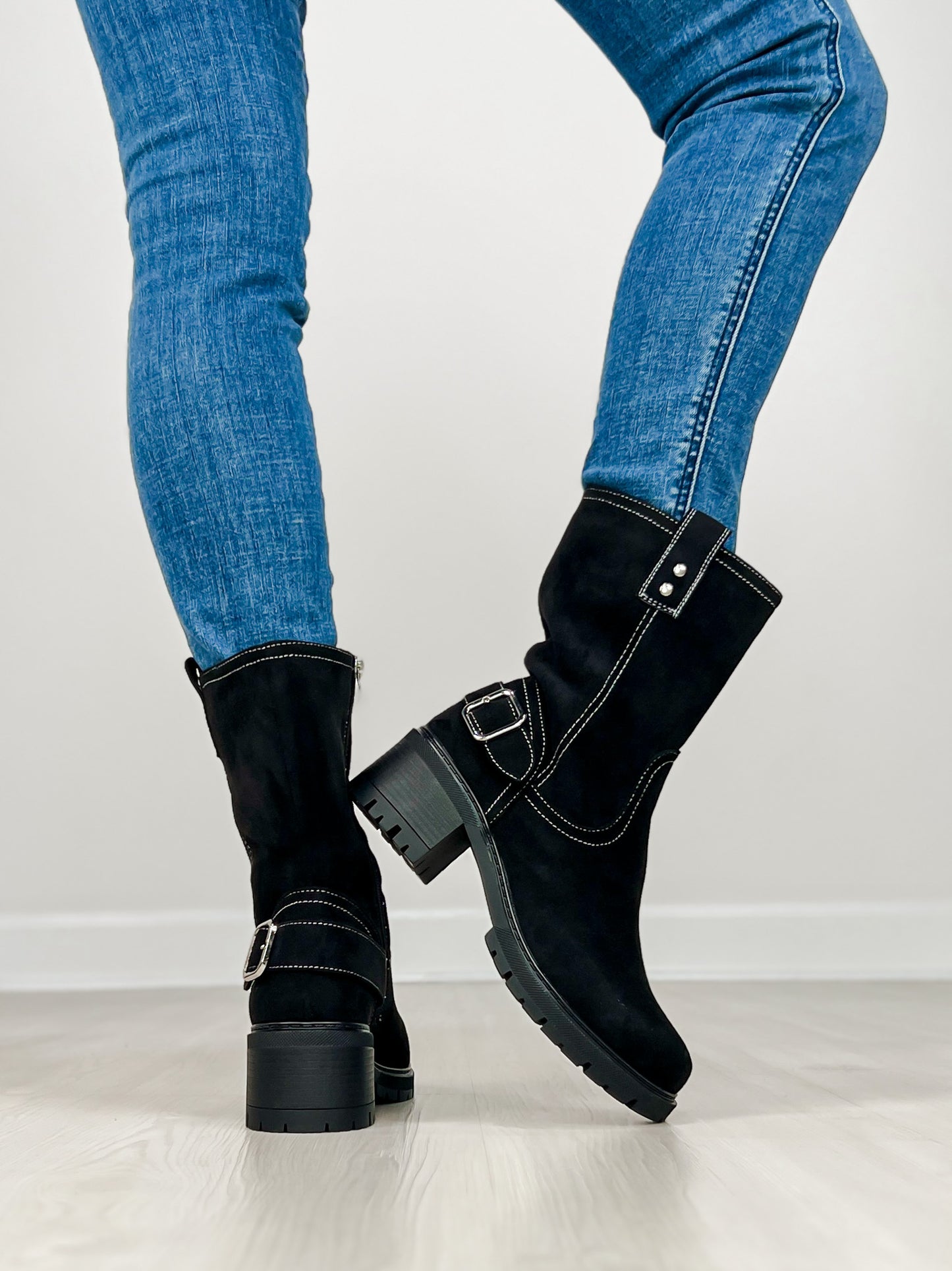 Corkys Biker Babe Boots in BLACK FAUX SUEDE
