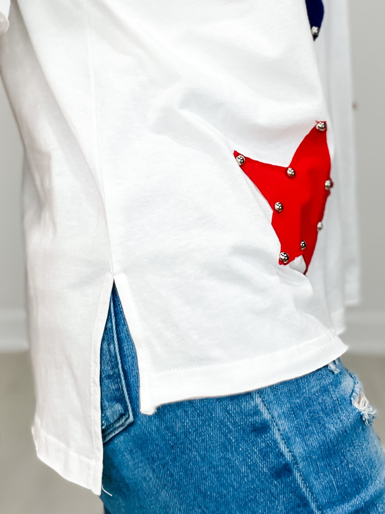 Short Sleeve Solid Knit Top with Attached Star Patches