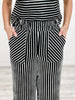 Striped Texture Knit Short Sleeve Top with Pants Set