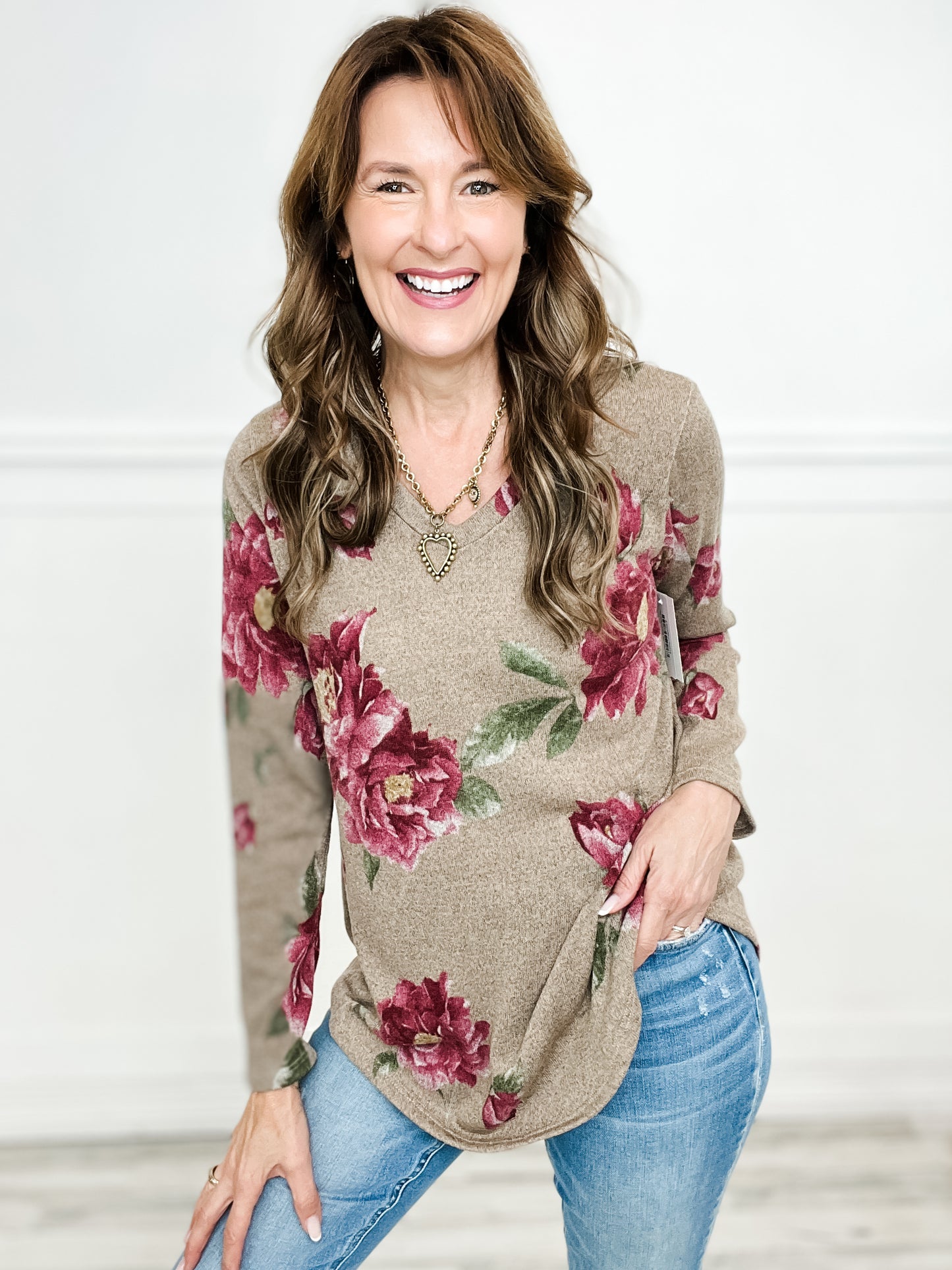 Floral Print Long Sleeve V-Neck Top