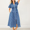 Short Sleeve Smocked Waist Midi Dress with Zip Closure